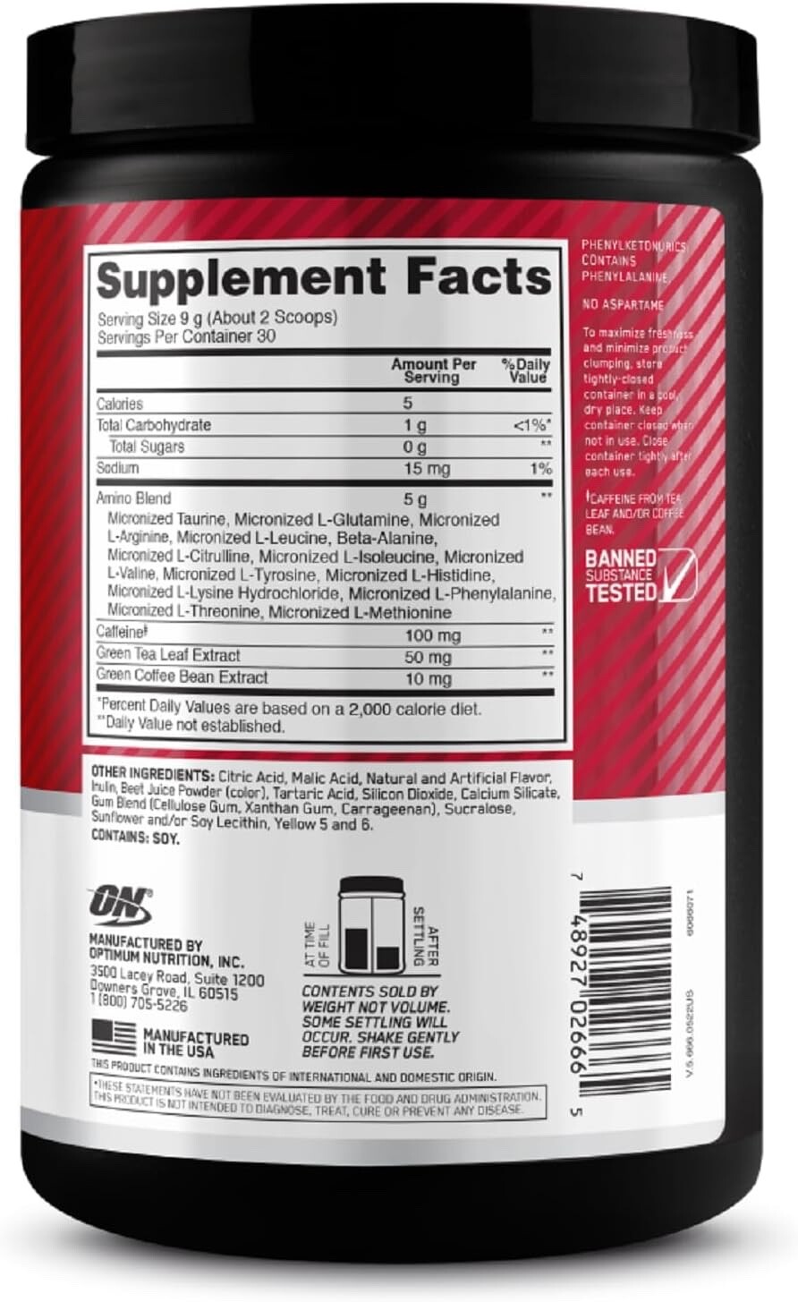 Optimum Nutrition Amino Energy 30 Servings ON Essential (SELECT FLAVOR) – NEW