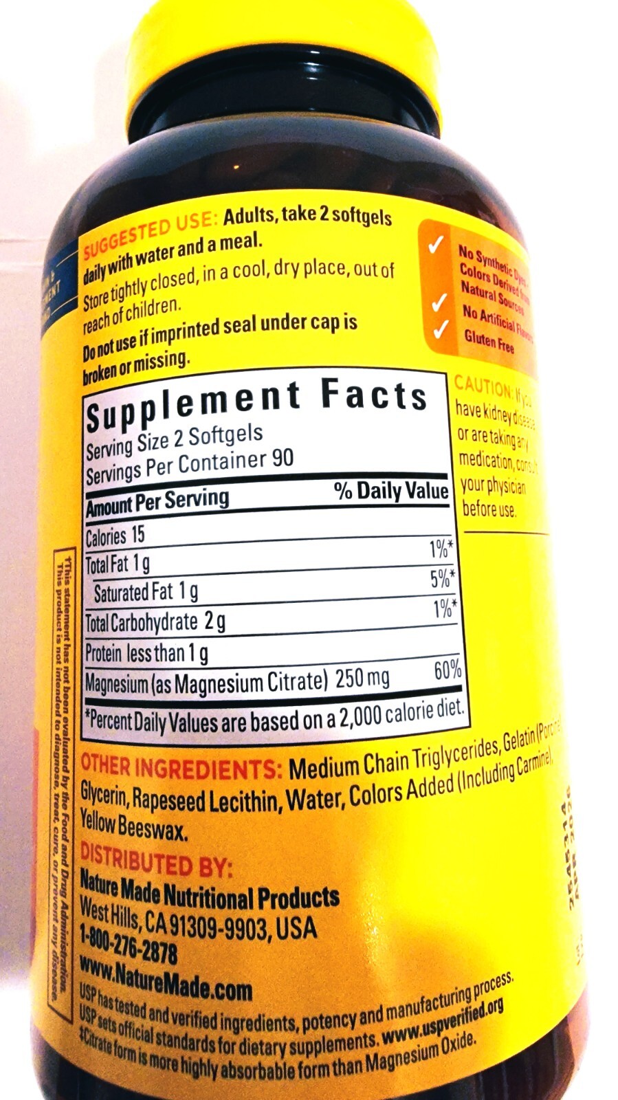 Nature Made Magnesium Citrate 250 mg 180 Softgels Free Shipping