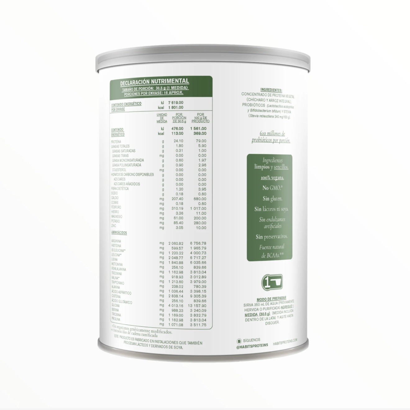 HABITS Vegan Protein Powder Natural Probiotic 488g Not A Fancy Kitchen Non-GMO