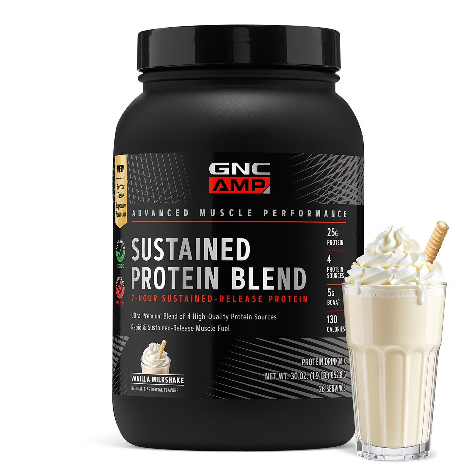 AMP Sustained Vanilla Milkshake, 26 Servings, 30 Oz (Pack of 1)