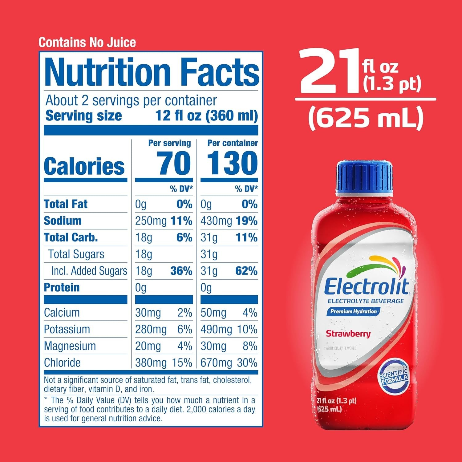 Electrolit, Electrolyte Beverage, Strawberry 21 Fl Oz bottle (Pack of 12)