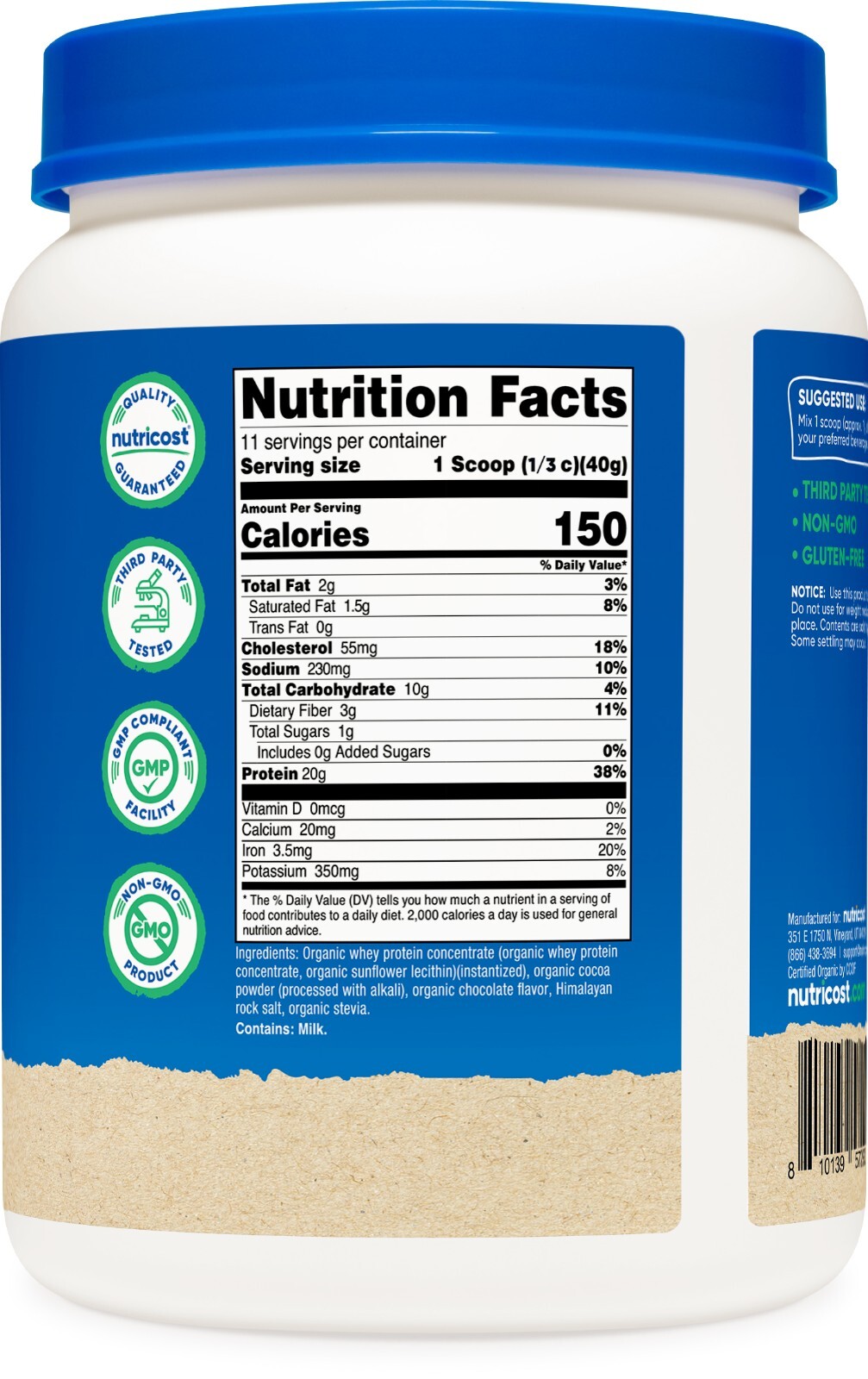 Nutricost Organic Whey Protein Concentrate, Double Chocolate Flavored, (1LBS)