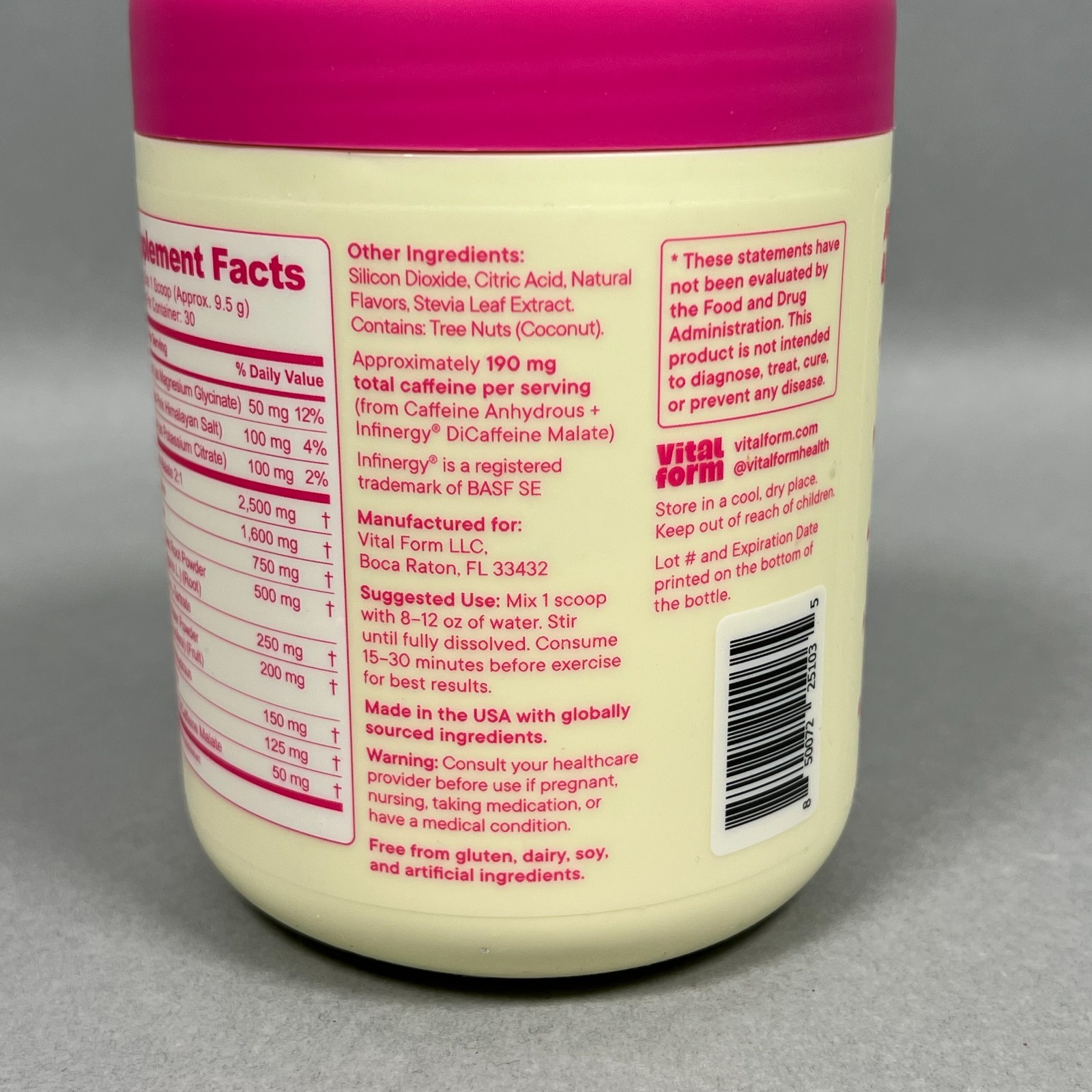 VitalForm Women’s Pre Workout Powder Raspberry Dragonfruit Sugar-Free Vegan 2028