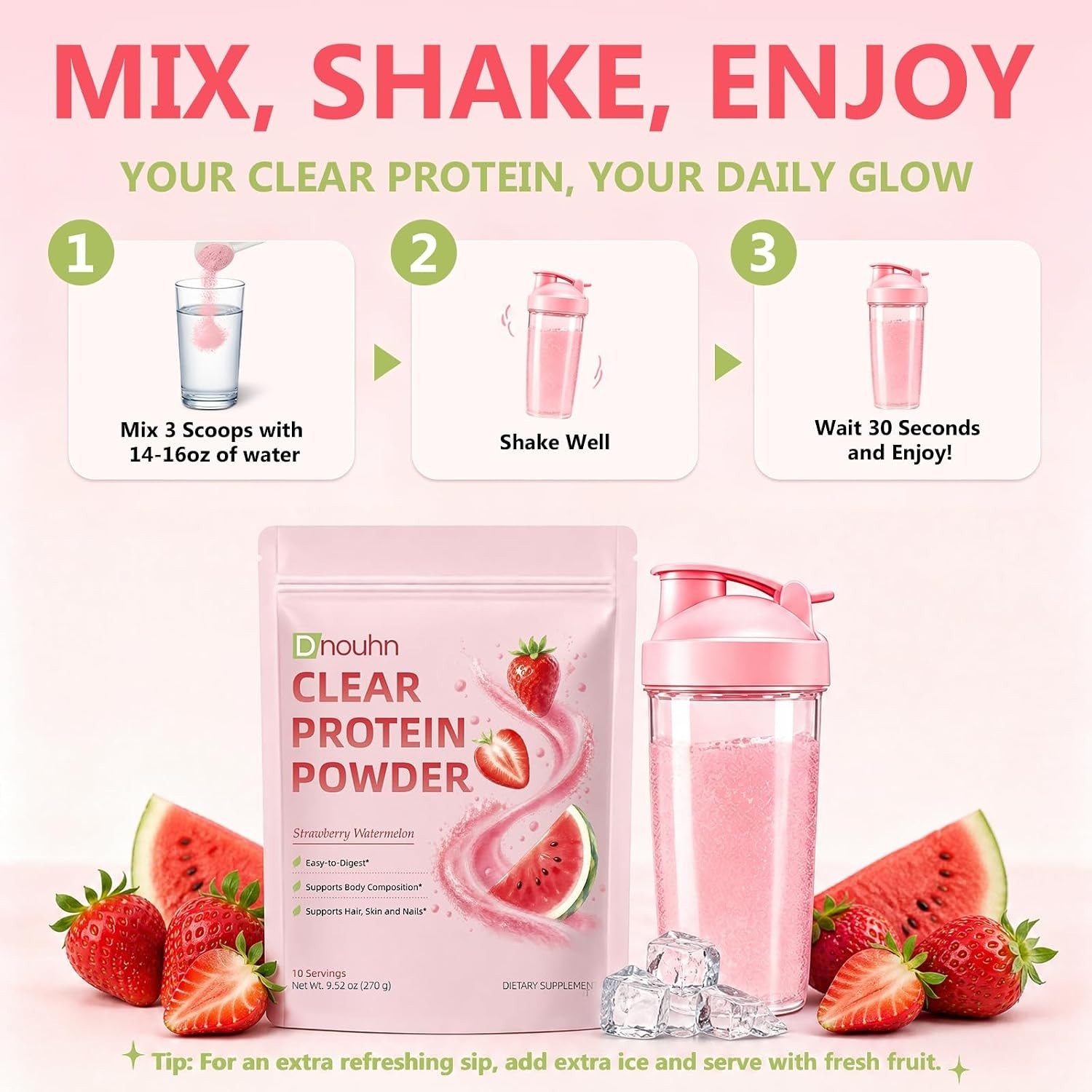 Clear Protein, Whey Protein Isolate with Collagen Peptides and Digestive Enzy…
