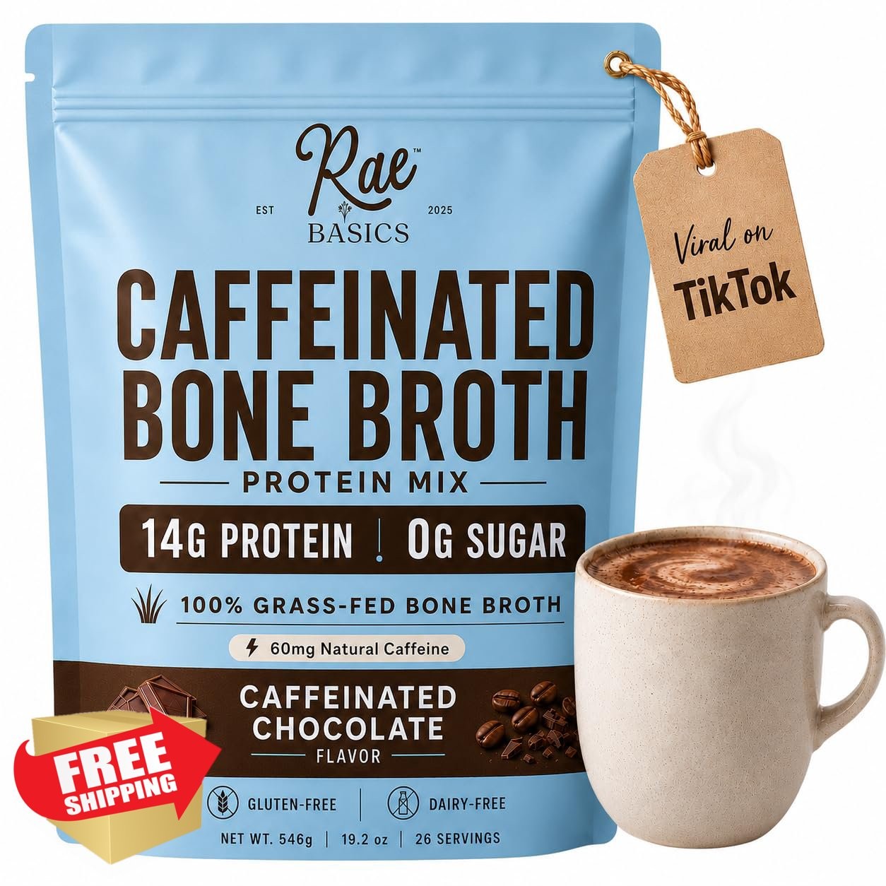 Rae Basics Bone Broth Hot Chocolate Protein 26 Servings