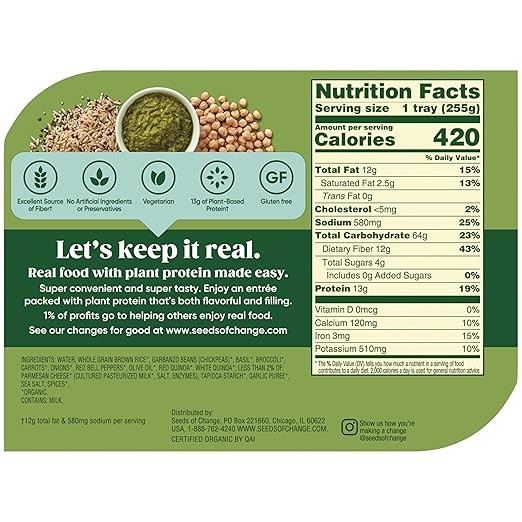 SEEDS OF CHANGE Organic Protein Bowl Garden Pesto, Prepared Entrée, 9 oz