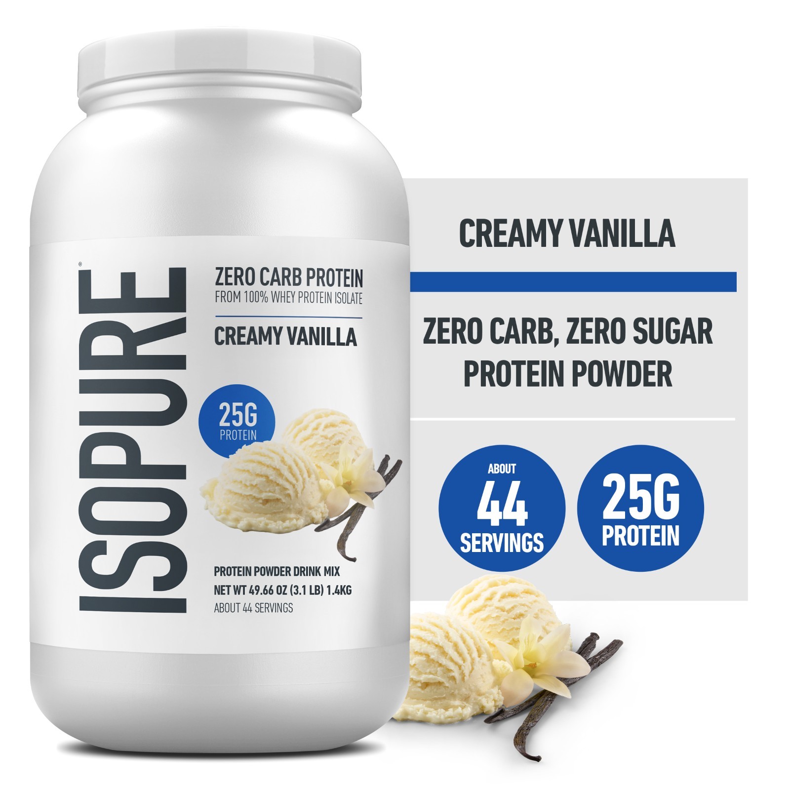 Isopure, Zero Carb 100% Whey Protein Isolate, 25g Protein Powder, Creamy Vanilla