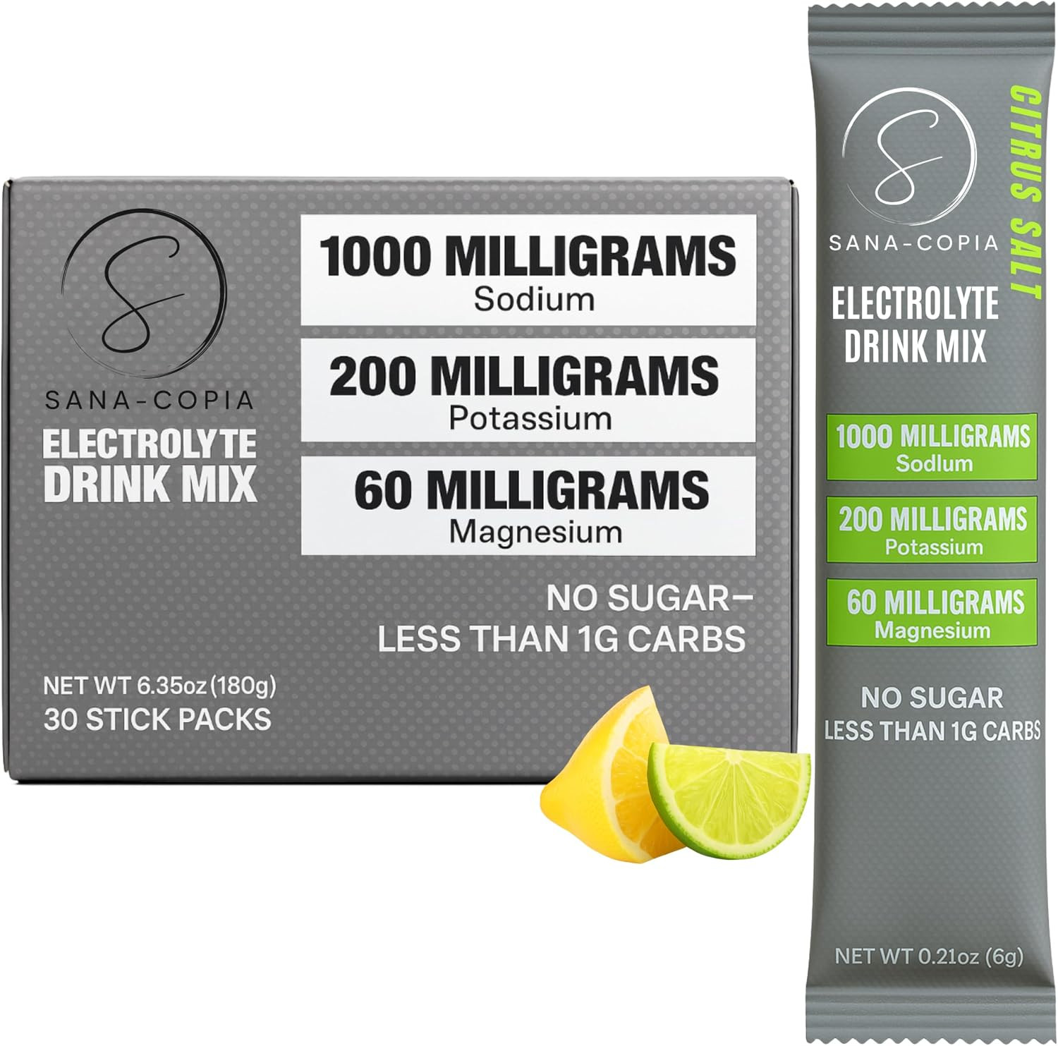 Electrolyte Drink Mix Hydration Packets: 1000Mg Sodium, Potassium & Magnesium Ci