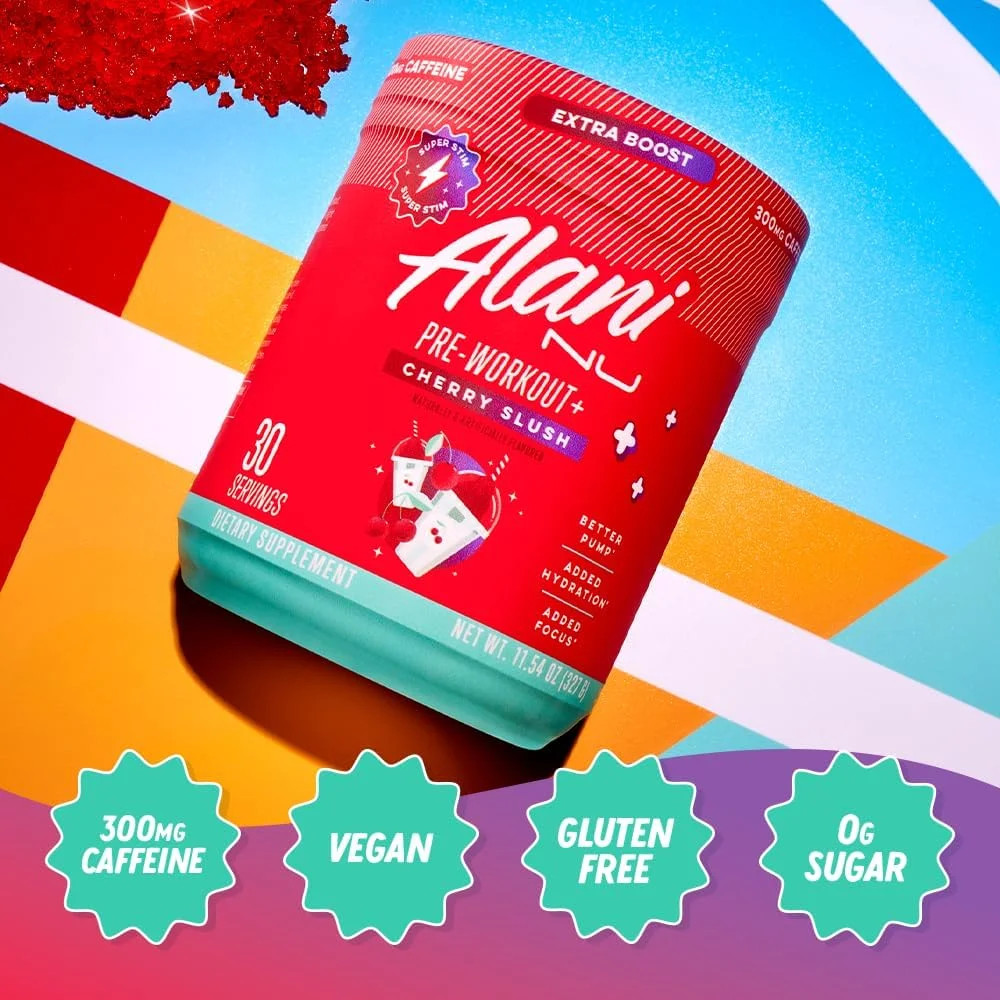 Pre-Workout+ Powder, Cherry Slush, 30 Servings, 300Mg Caffeine