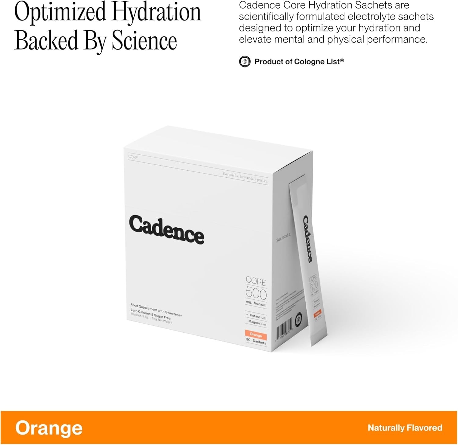 Cadence Sachets Core Orange 30 5g Electrolyte Vegan, Keto Paleo Sodium Potassium