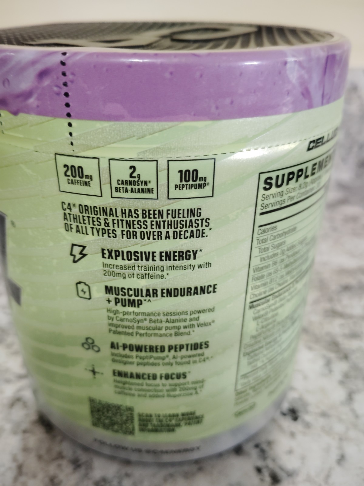 This is a Cellucor C4 Original Pre-Workout powder in the Grape Popsicle flavor.