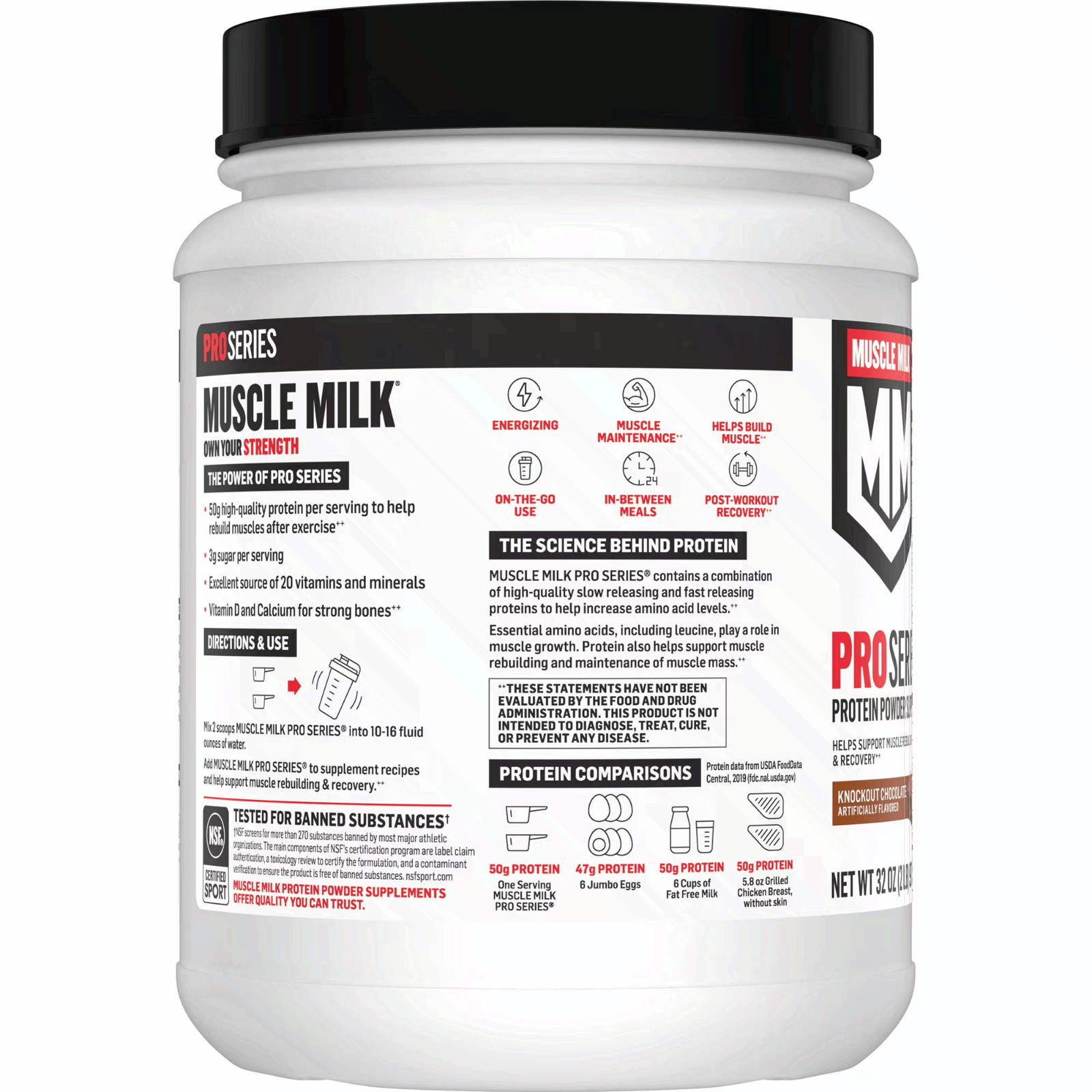 2P Muscle Milk Pro Series Protein Powder Supplement, Knockout Chocolate, 2 Pound