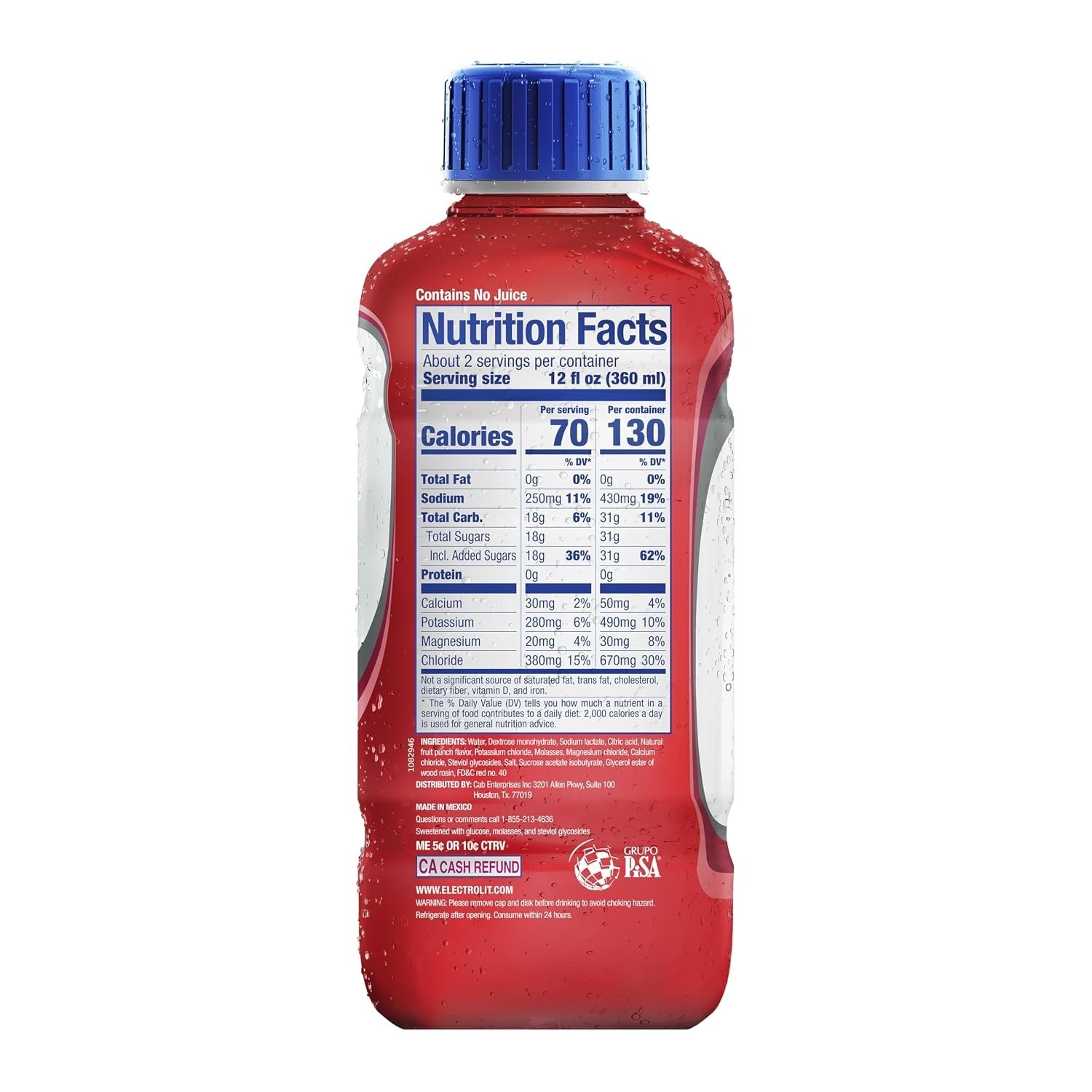 Electrolit, Electrolyte Beverage, Fruit Punch, 21 Fl Oz Bottle (Pack of 12)