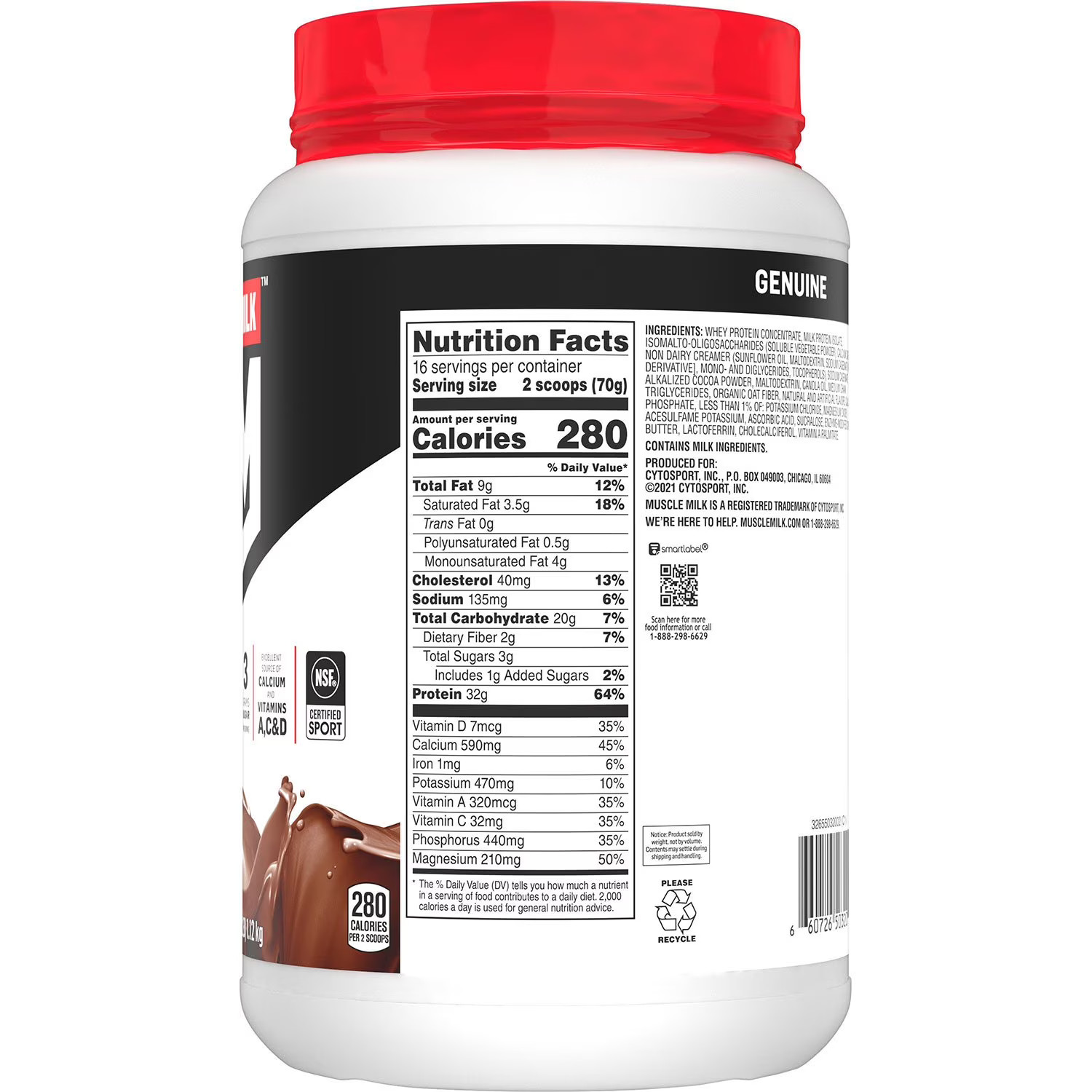 Muscle Milk Genuine 32g Whey Protein Powder, Chocolate 2.47 Pounds