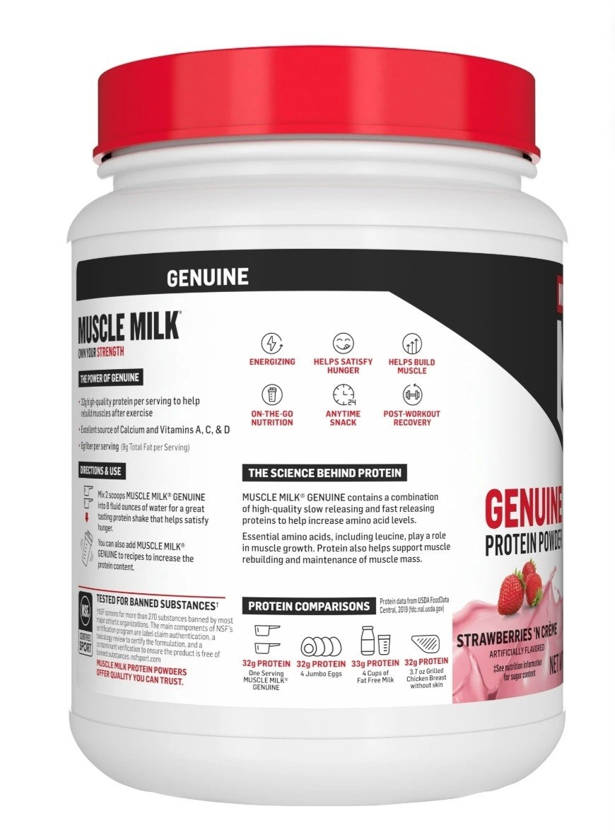 Muscle Milk Genuine Protein Powder Strawberries ‘NCrème 30.9 oz NSFSport -SEP/27