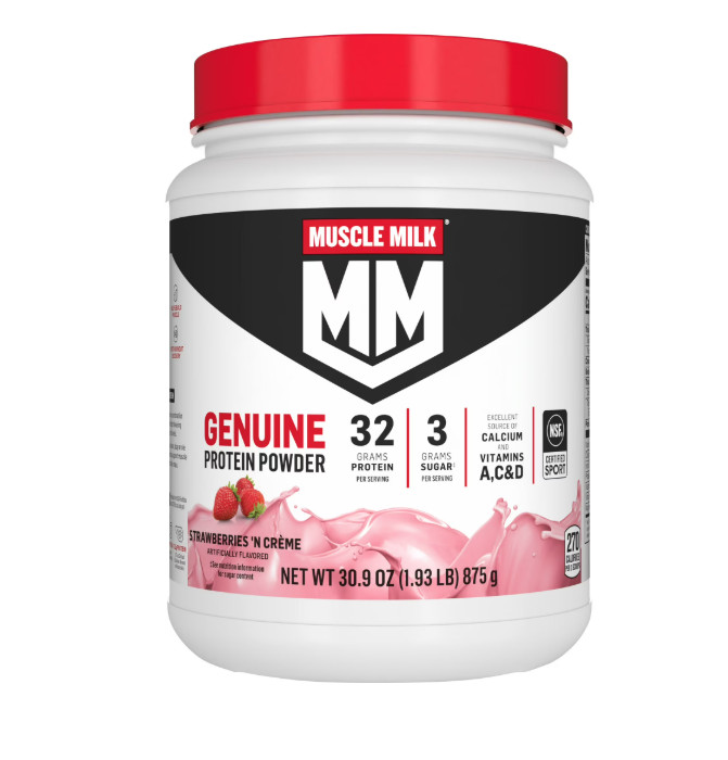 Muscle Milk Genuine Protein Powder, Strawberries ‘N Crème, 32g Protein, 1.93lb,