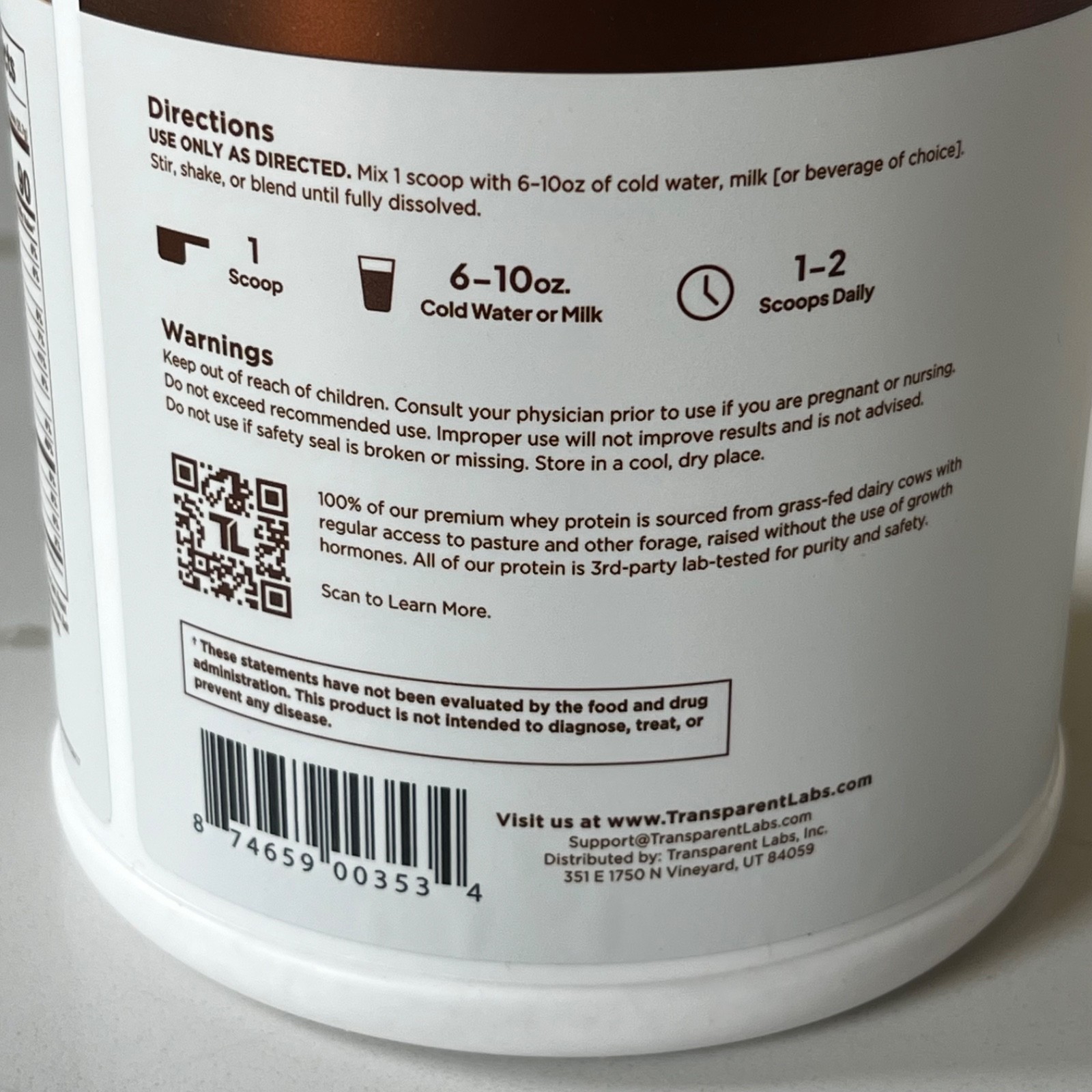 Transparent Labs Protein Coffee Grass-Fed 15 Srv Sweet Cream Cold Brew 13.6 oz