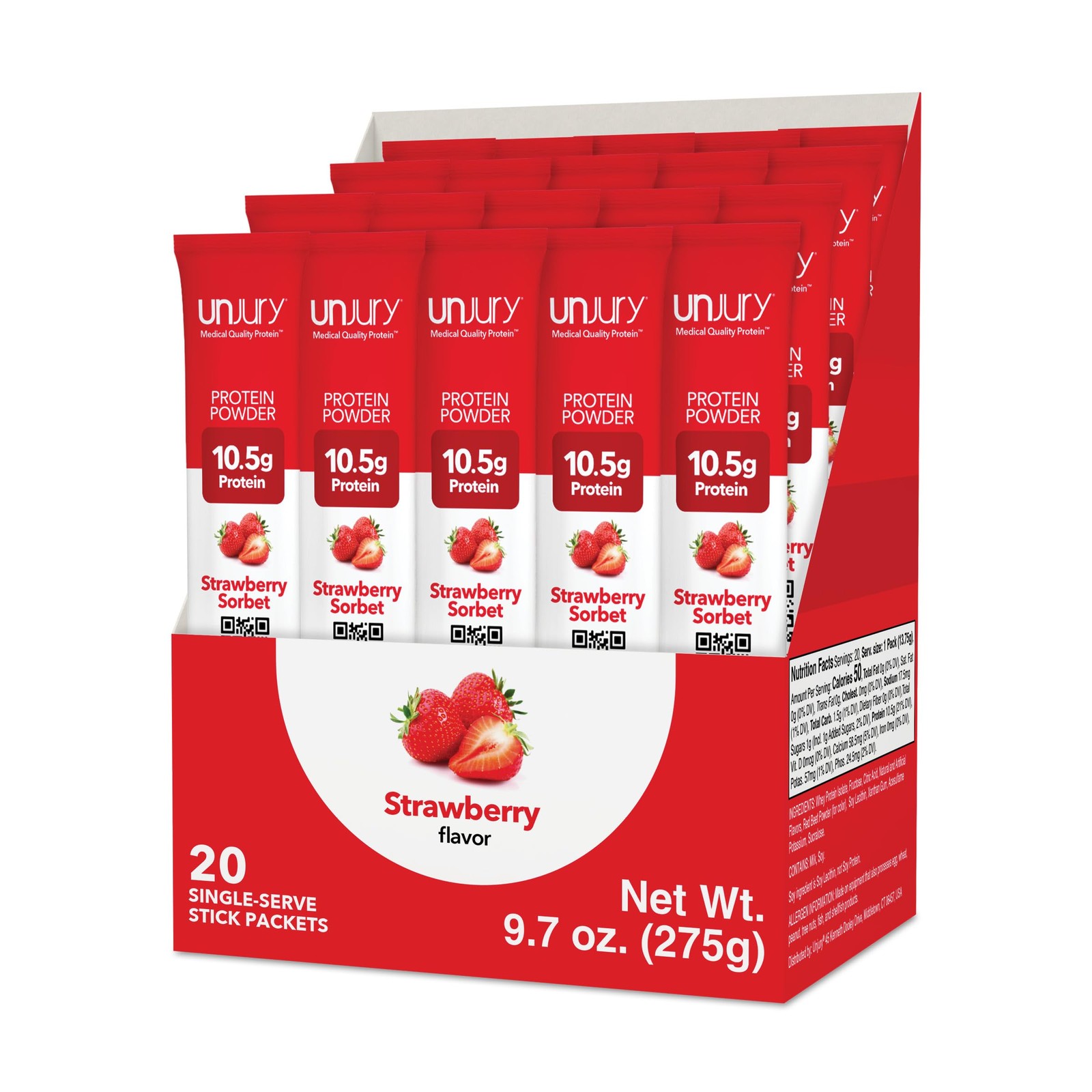 Unjury Whey Protein Powder Individual Stick Packs | Strawberry | 10.5g 100% W…