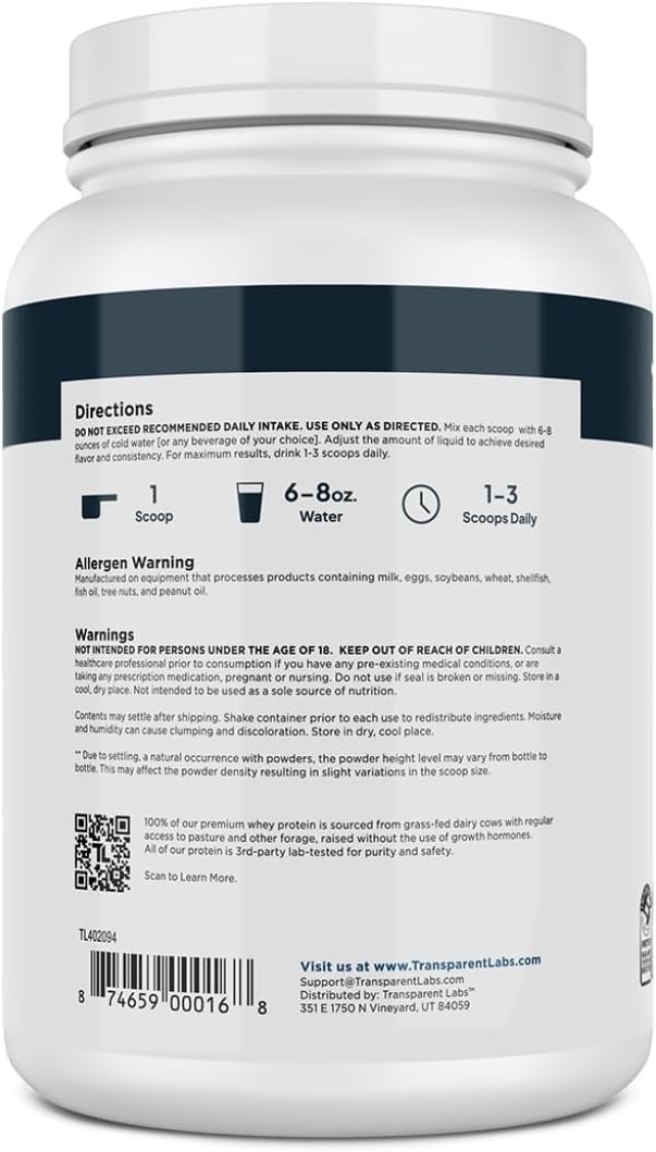 Transparent Labs Grass-Fed Whey Protein Isolate – Naturally Flavored Gluten F…