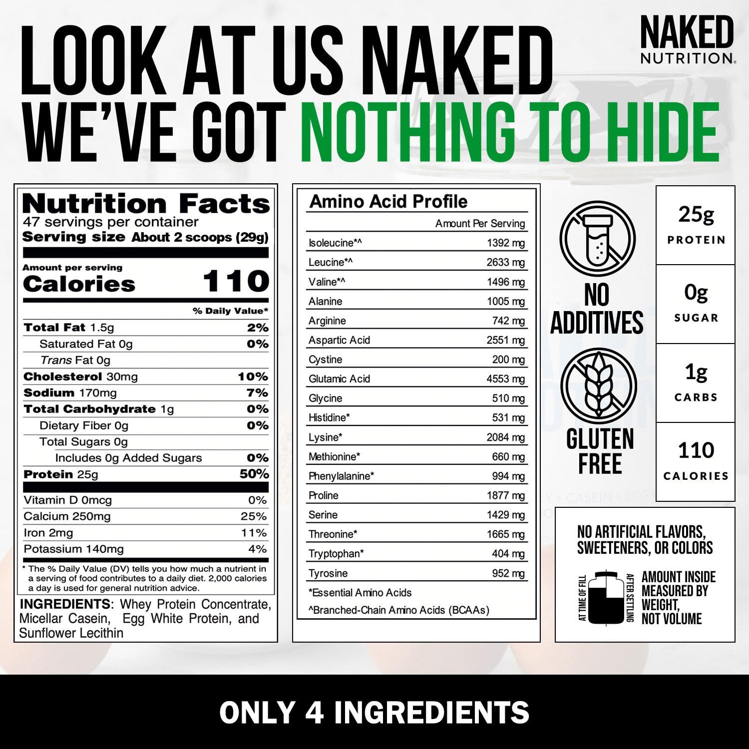 Naked Protein Powder Blend – Whey Casein And Egg Protein Only 4 Ingredients