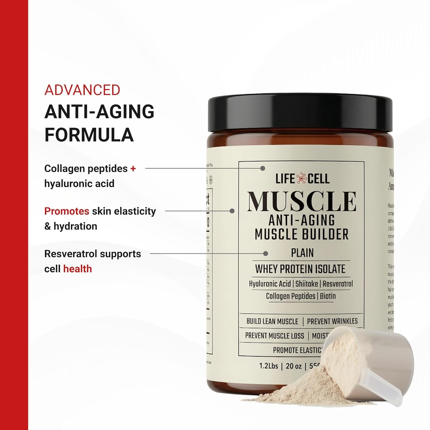 Whey Protein Powder Plain 550g Collagen Hyaluronic Acid No Sugar Added