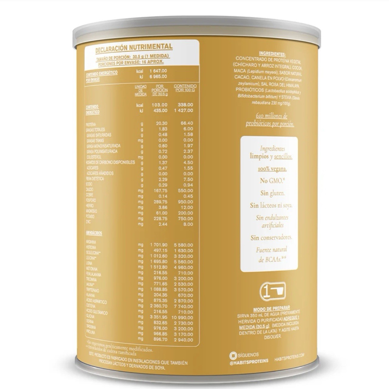 Habits Vegan Protein Powder Probiotic Maca Cacao 488g Plant Based