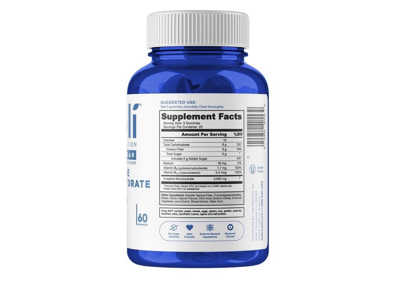 Goli Zero Sugar Creatine Monohydrate Gummies 3000mg, 60 Ct Keto Vegan 10/27 EXP