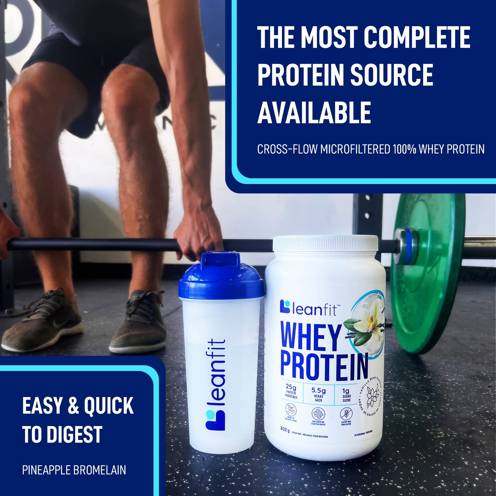 LeanFit WHEY Protein Natural Vanilla – 100% Whey Protein Powder, 24g Protein …