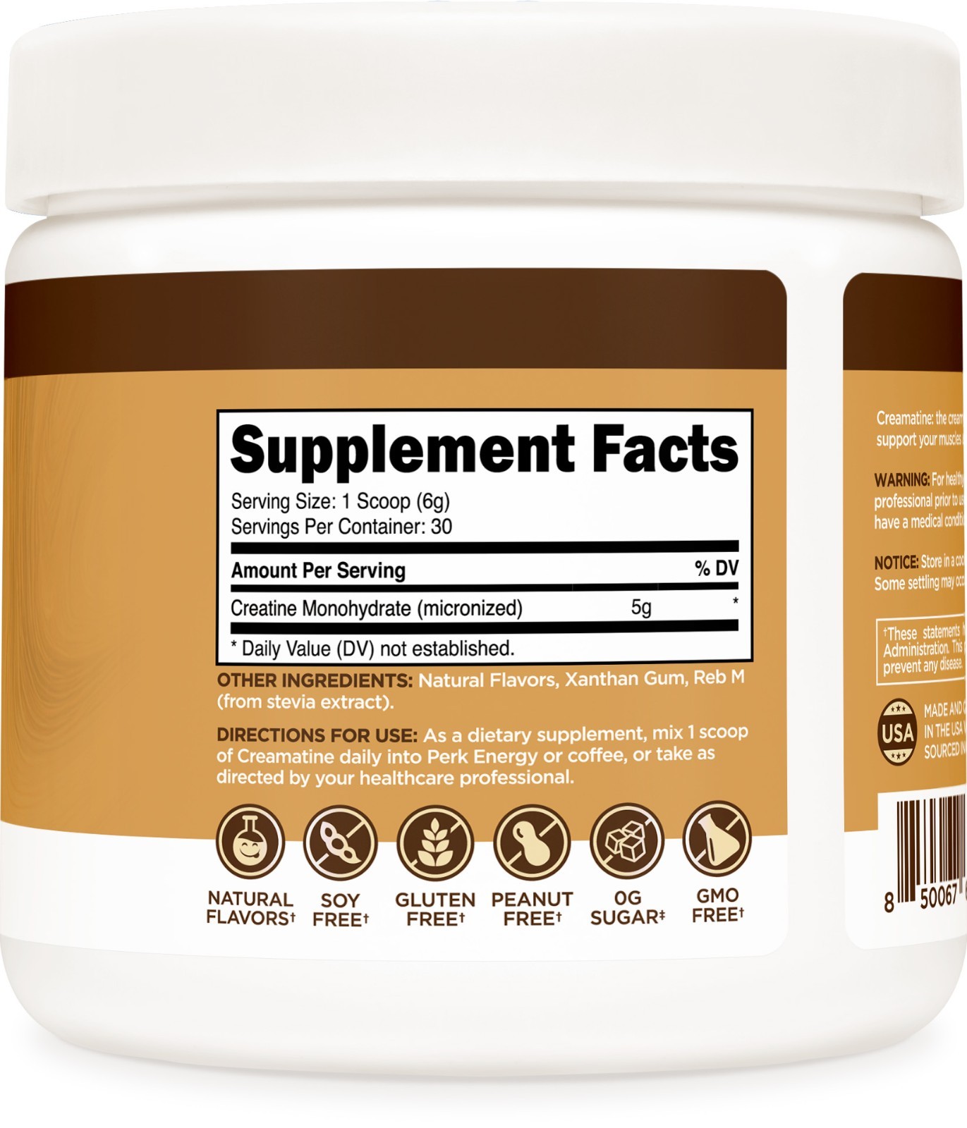 Perk Creamatine (French Vanilla) 30 Servings – Flavored Creatine Monohydrate, 5g
