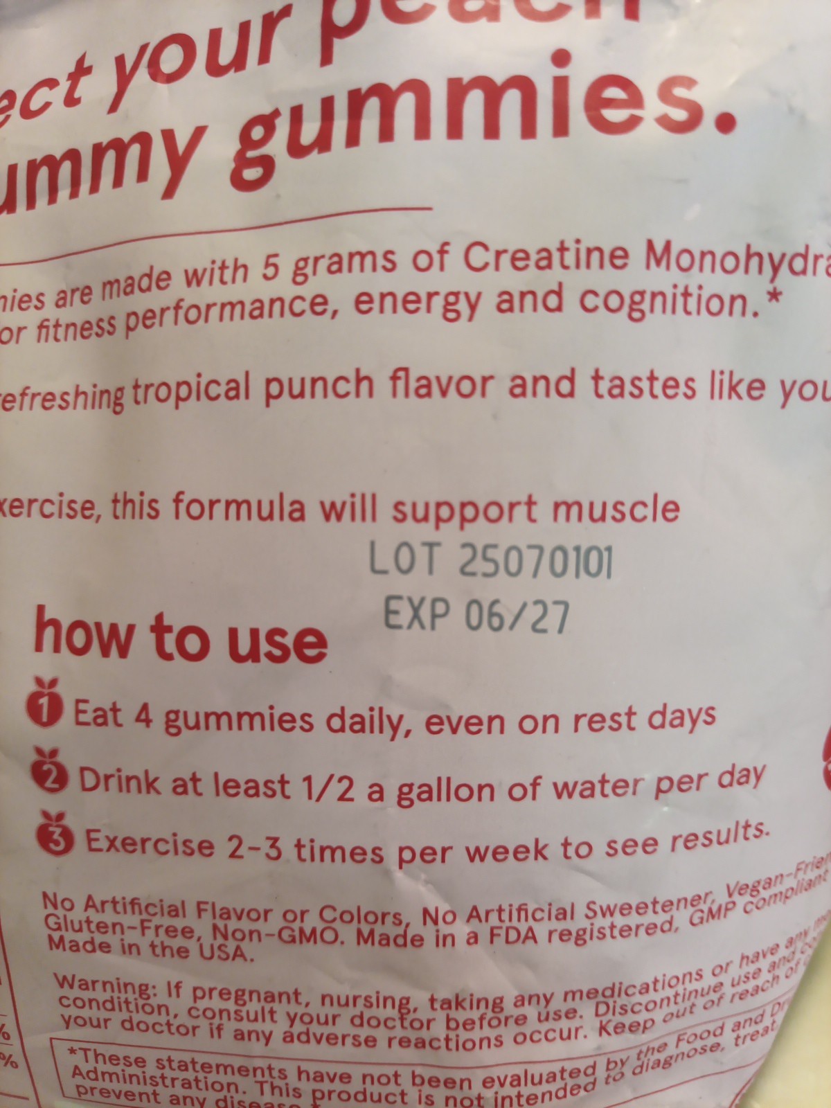 Peach Perfect Creatine Gummies 5g Tropical Fruit- Expires 6/27