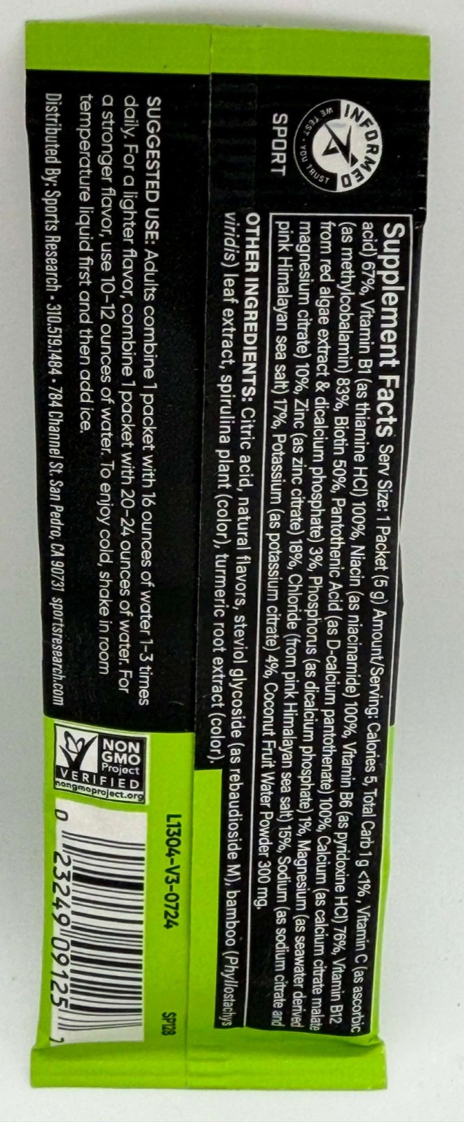 Sports Research Hydrate Electrolytes ~ Lemon Lime ~ 38 STICK PACKS ~ EXP 7/26