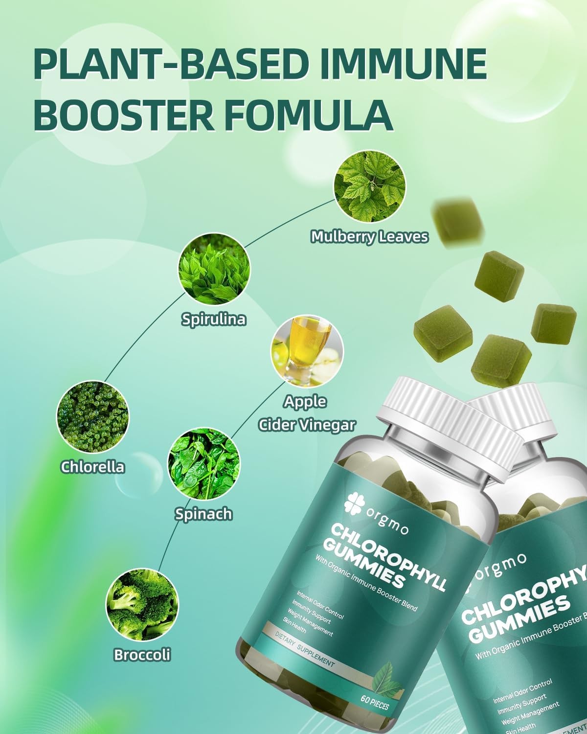 Chlorophyll Gummies for Body Odor Deodorant 2 Pack, Sugar Free Vitamins D…
