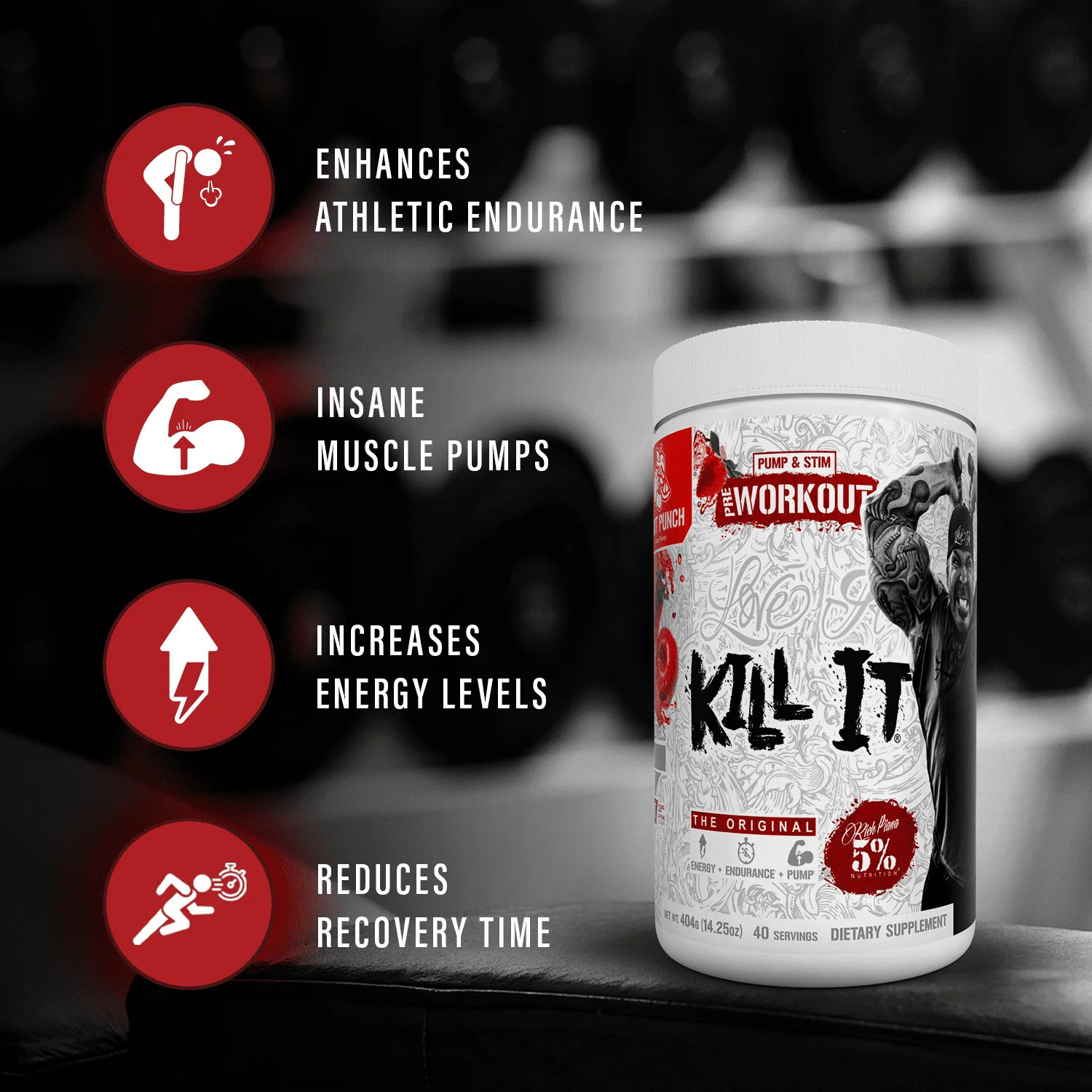 Rich Piana Kill It Pre-Workout Powder Supplement with Creatine & Caffeine for Pu
