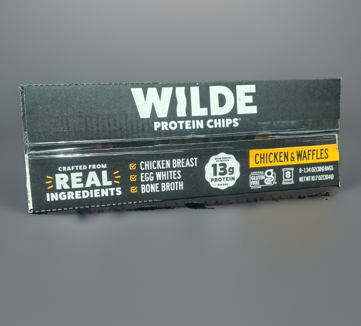 WILDE Protein Chips – Chicken & Waffles Flavor – 1.34 oz Bags (Pack of 8)