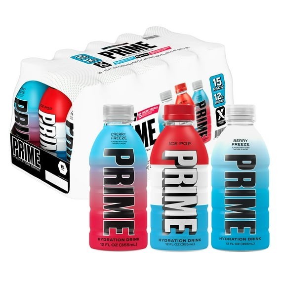 Prime Hydration Sports Drink, Ice Pop, Cherry Freeze, Berry Freeze, 12 fl oz, 15