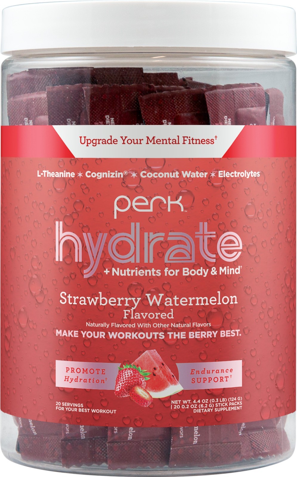 Perk Hydrate Electrolyte Stickpacks Strawberry Watermelon Flavored (20 Packets)