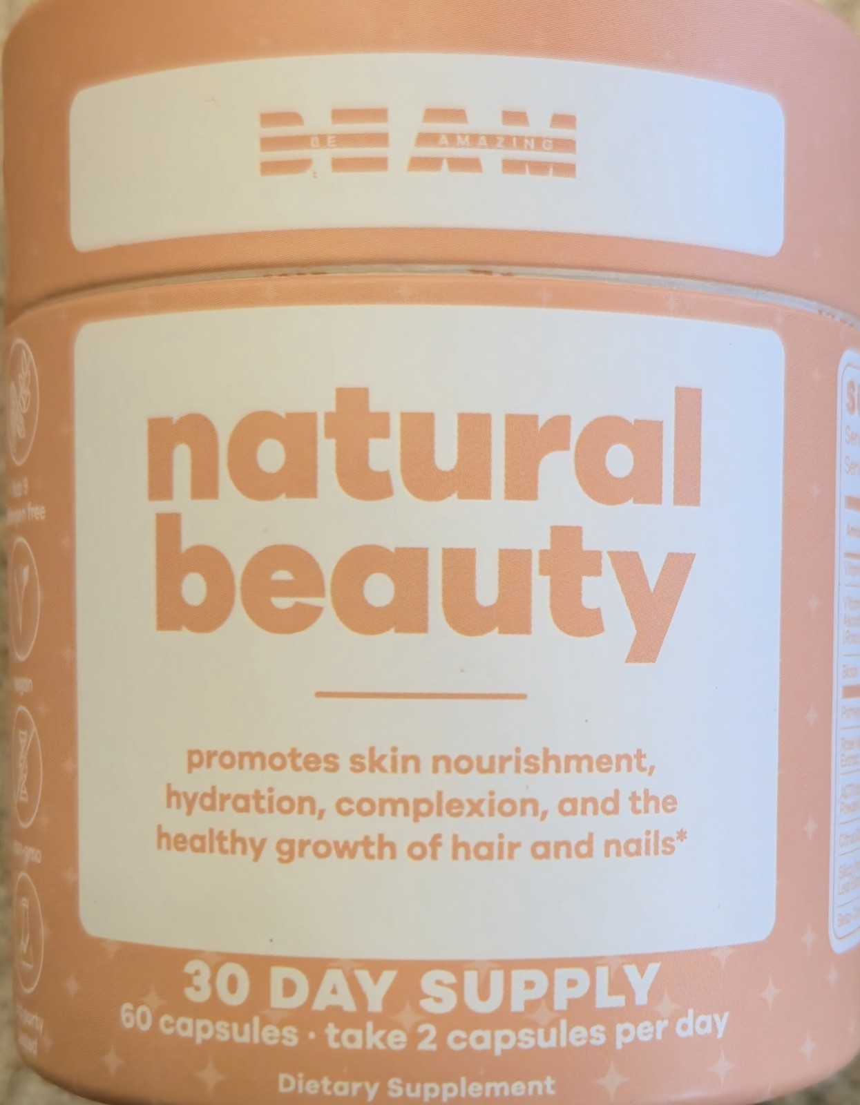 BEAM NATURAL BEAUTY Skin Hair & Nails 60 Capsules ( 30 Servings) BEST BY 02/26