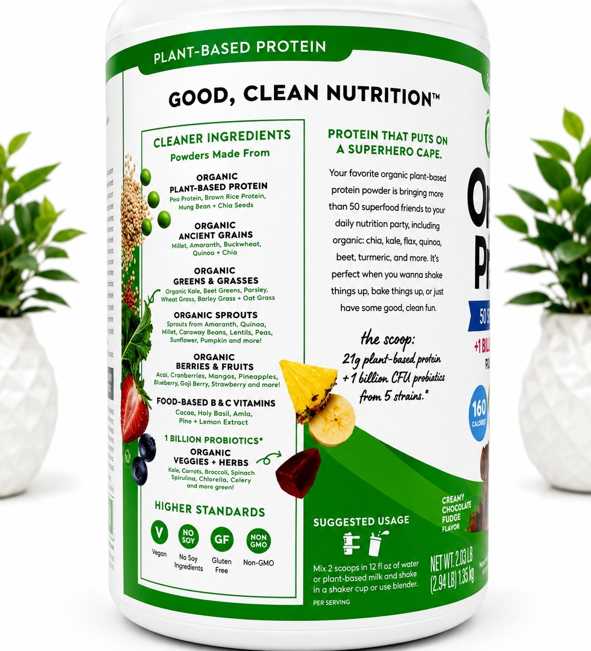 Orgain Plant-Based Protein Powder Vegan USDA Organic Creamy Choc Fudge & Vanil