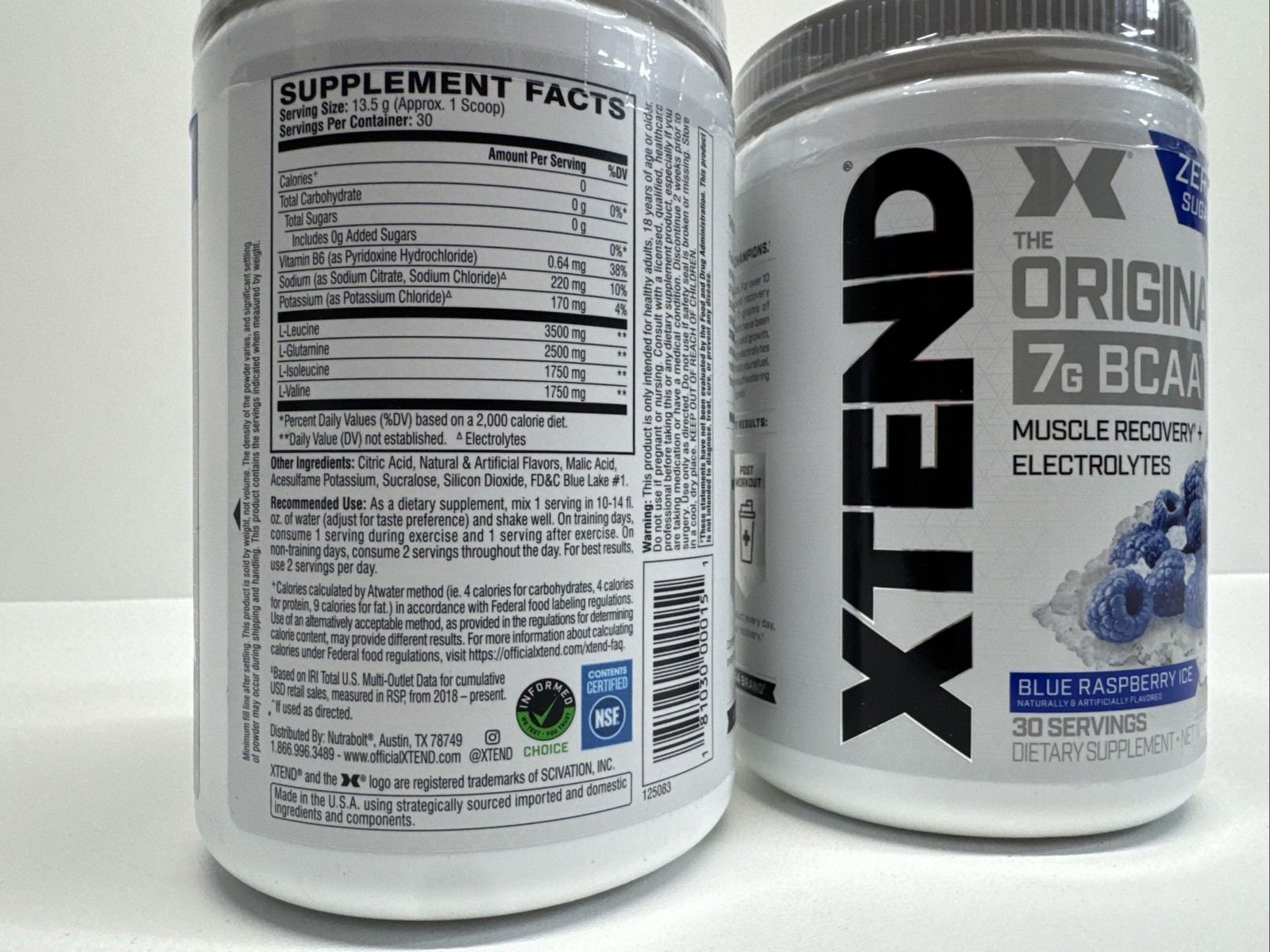 2 Pack XTEND Original BCAA 7g Blue Raspberry Ice 30 Serv 14.3oz Exp 08/2027