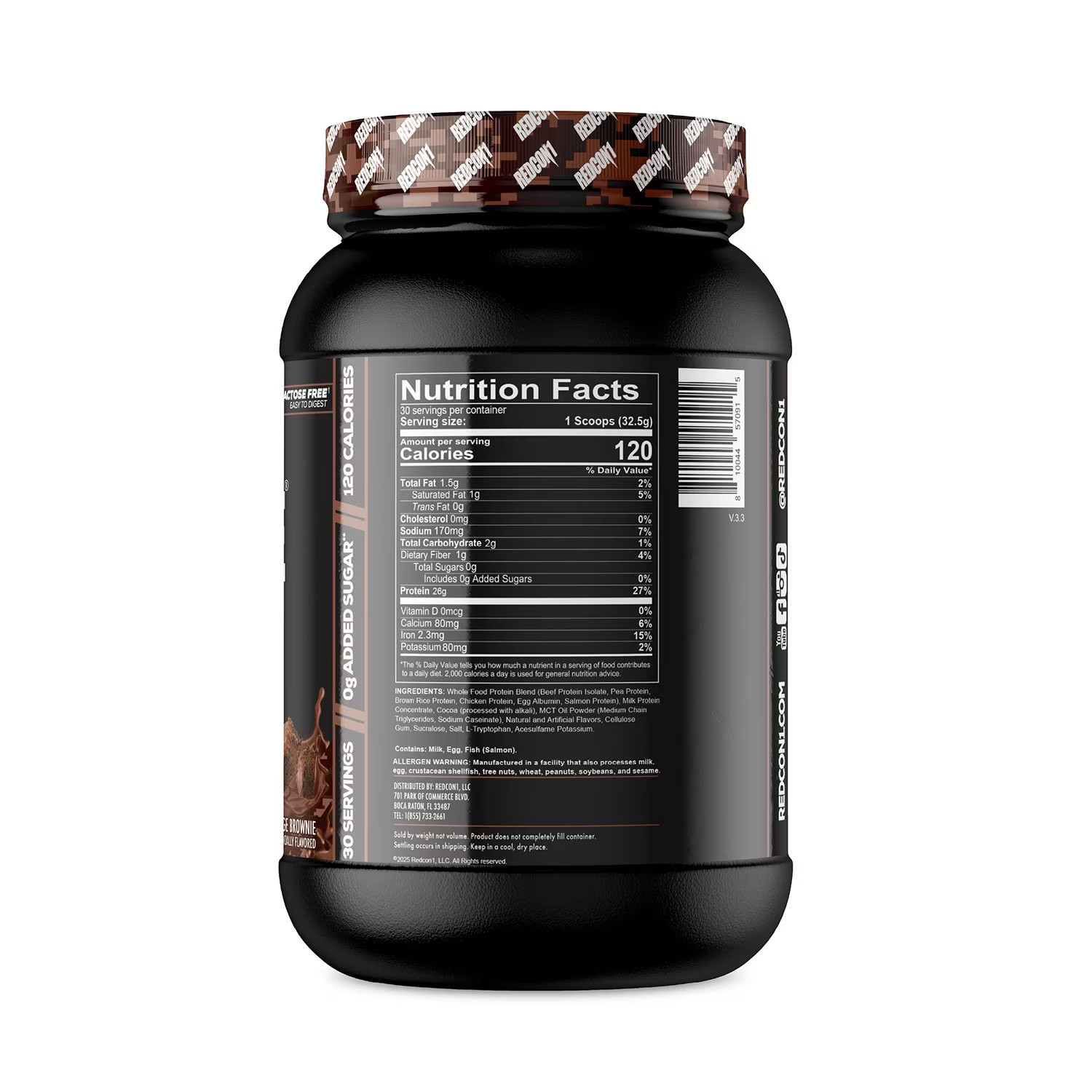Redcon1 MRE Lite Whole Food Protein Powder, Fudge Brownie, 2.1 Pounds
