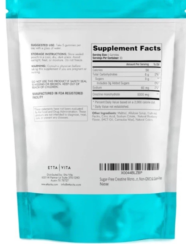 EttaVita Creatine Monohydrate Gummies – Cotton Candy Flavor – 150 ct – 02/2027