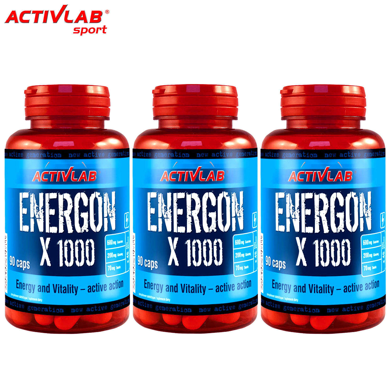 Energon X 90-270 Caps. Guarana Ginseng Taurine Magnesium Vitamin B6 Energy Pills