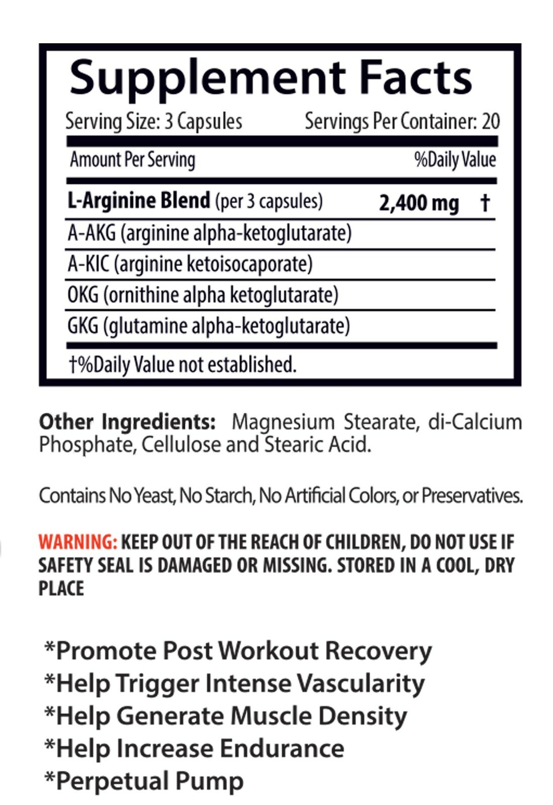 Nitric Oxide Muscle Booster 2400mg – Power Pre & Post Work-Out Formula 2B