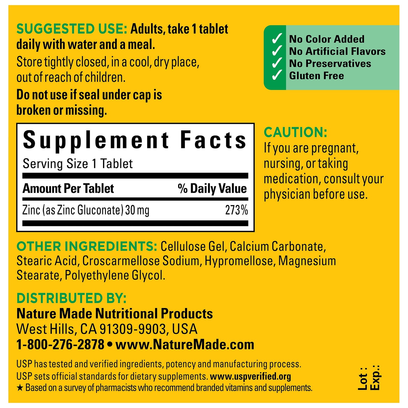 Nature Made Zinc 30 mg , 100 Tablets