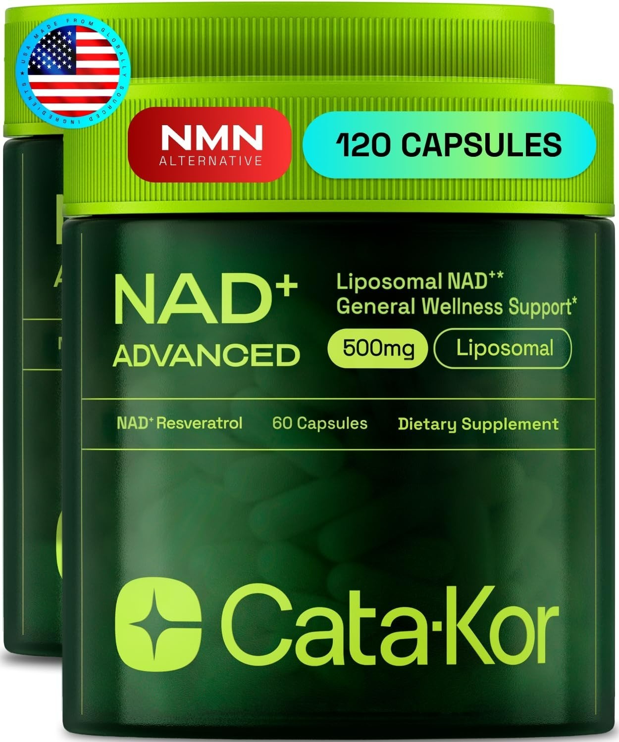 Cata-Kor Liposomal NAD+ Supplement with Resveratrol – 60 Capsules