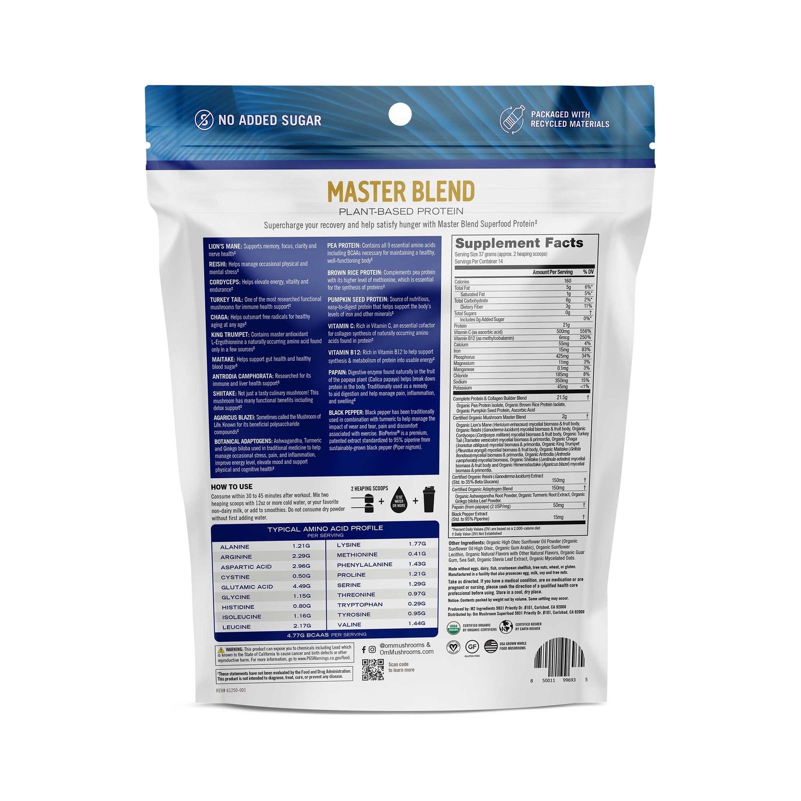 Om Master Blend Plant-Based Protein Powder Creamy Vanilla Flavor 18.27 Oz