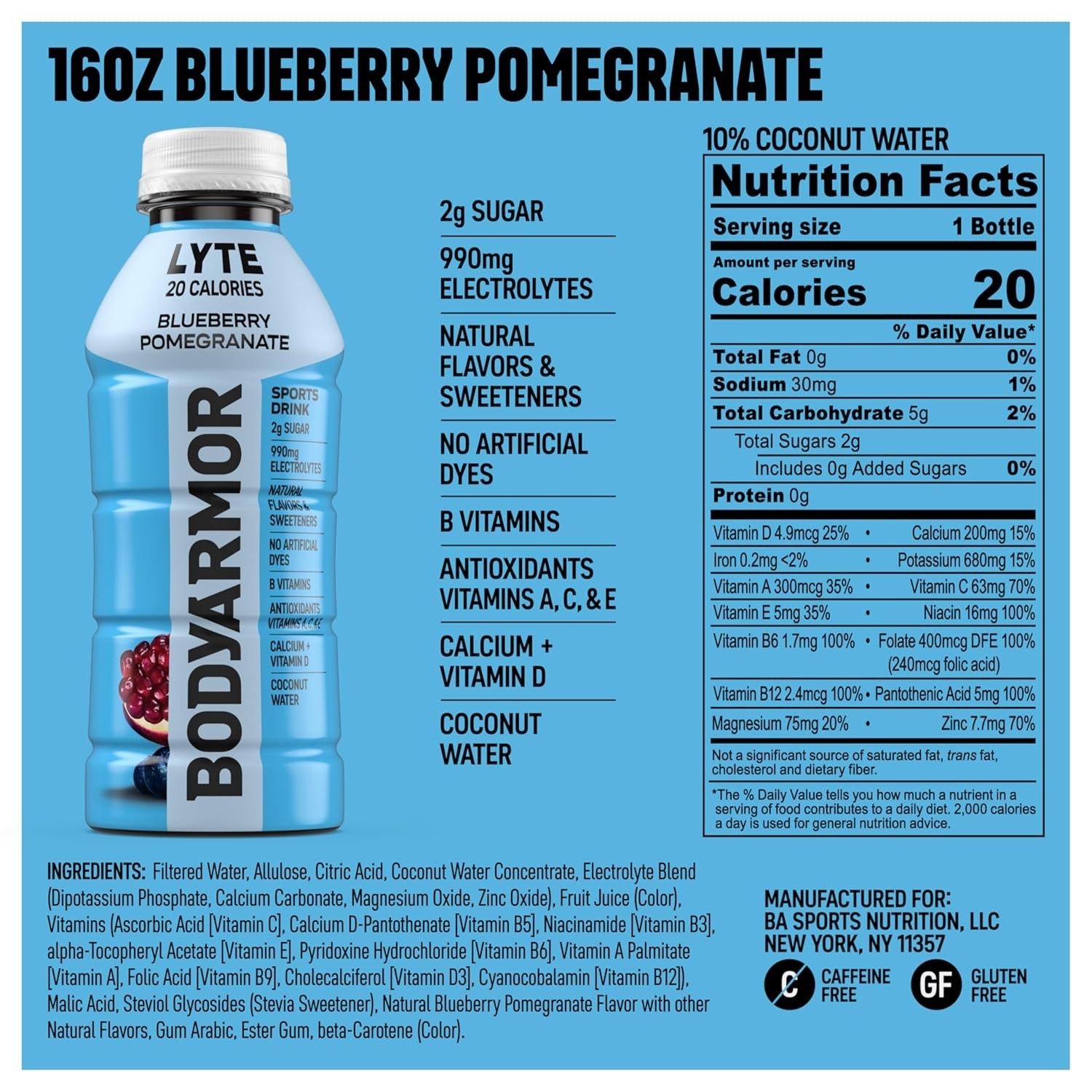 Lyte Sports Drink Low-Calorie Beverage, Blueberry Pomegranate, Coconut Water …