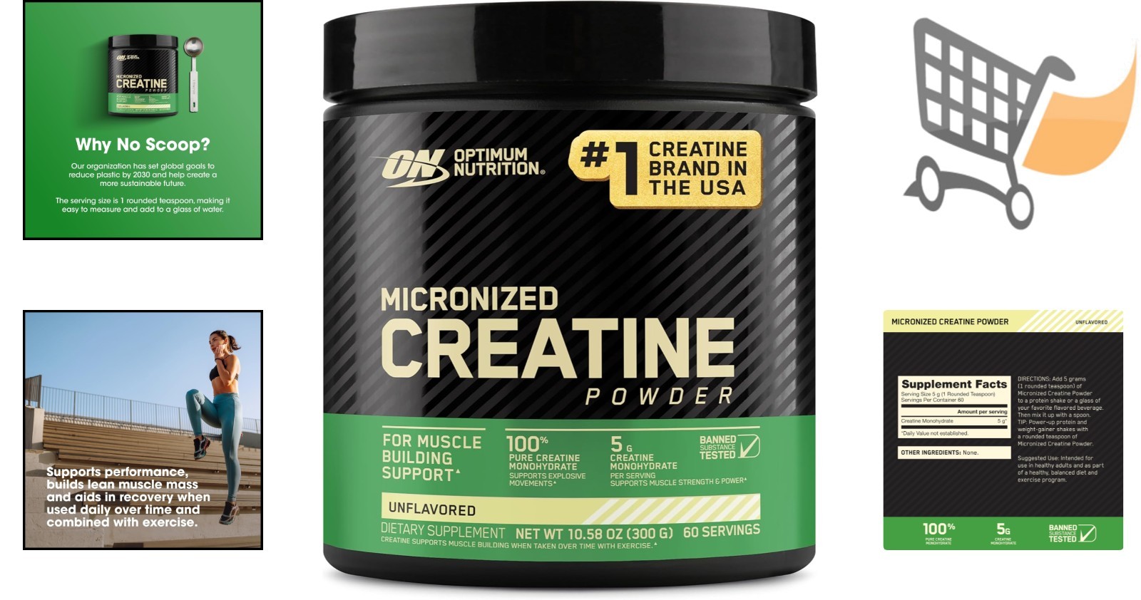 Micronized Creatine Monohydrate Powder Unflavored 60 Servings 300g for Muscle…
