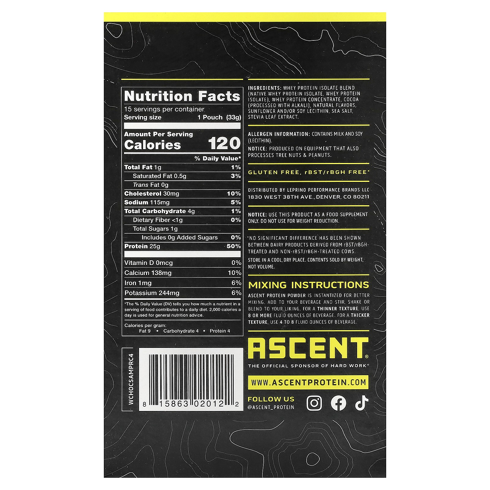 Native Whey Protein Blend, Chocolate, 15 Packets, 1.16 oz (33 g) Each