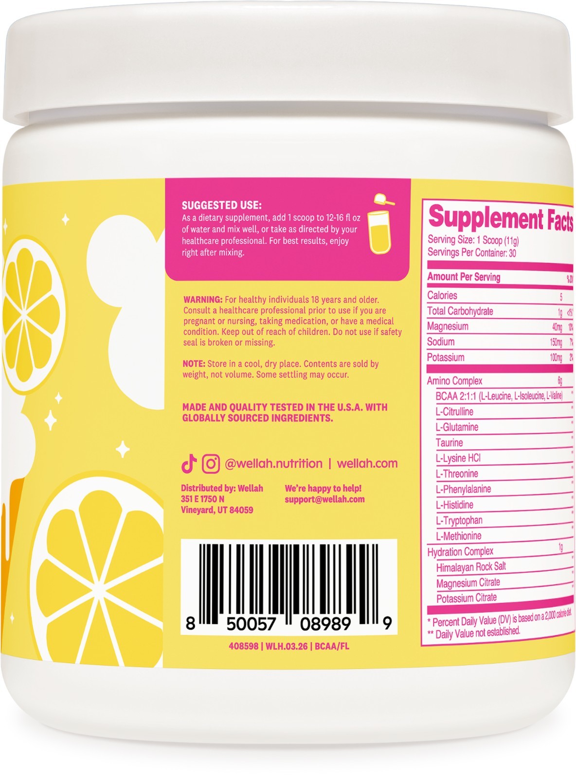 Wellah BCAAs (Frozen Lemonade Flavored) 30 Servings – BCAA Powder